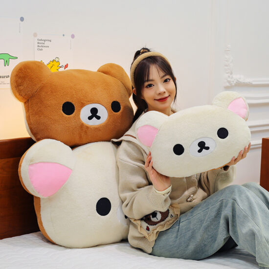 Cute Plush Rilakkuma Bear Head Cushion Pillow, Large Teddy Bear Stuffed Toy for Girls Birthday Gift