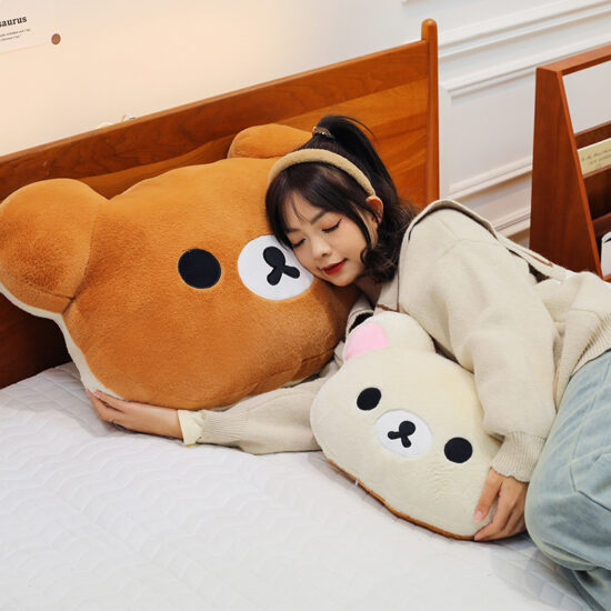 Cute Plush Rilakkuma Bear Head Cushion Pillow, Large Teddy Bear Stuffed Toy for Girls Birthday Gift