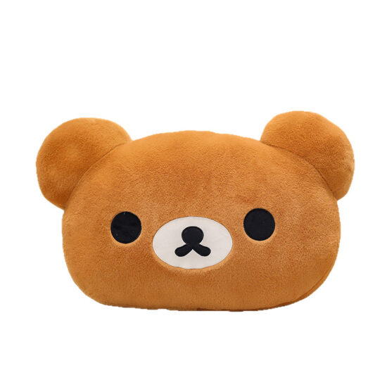 Cute Plush Rilakkuma Bear Head Cushion Pillow, Large Teddy Bear Stuffed Toy for Girls Birthday Gift