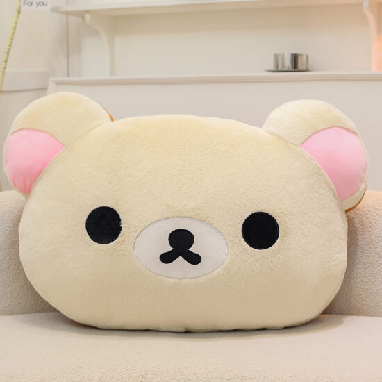 Cute Plush Rilakkuma Bear Head Cushion Pillow, Large Teddy Bear Stuffed Toy for Girls Birthday Gift