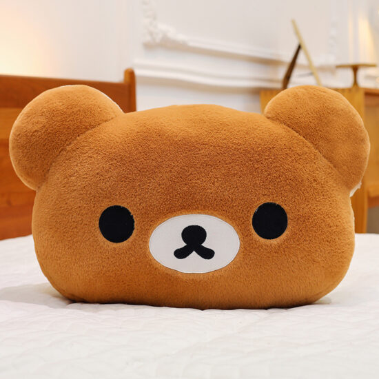 Cute Plush Rilakkuma Bear Head Cushion Pillow, Large Teddy Bear Stuffed Toy for Girls Birthday Gift