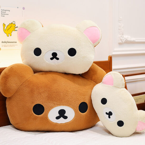 Cute Plush Rilakkuma Bear Head Cushion Pillow, Large Teddy Bear Stuffed Toy for Girls Birthday Gift