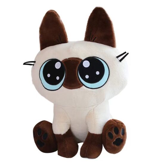 Siamese cat plush doll sitting cutely, anime-style kitten toy
