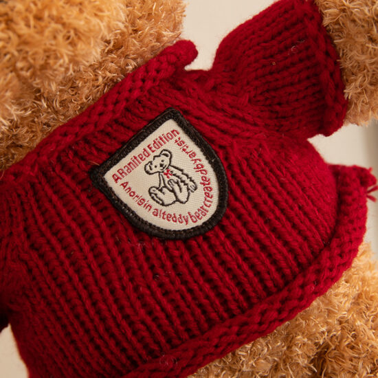 Cute Teddy Bear Plush with Peach Fleece Sweater – Comforting Stuffed Toy for Kids