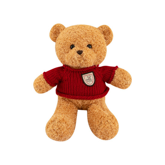 Cute Teddy Bear Plush with Peach Fleece Sweater – Comforting Stuffed Toy for Kids