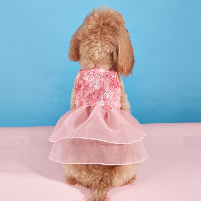 All-season cute mesh dog dress for small pets with tulle skirt and straps