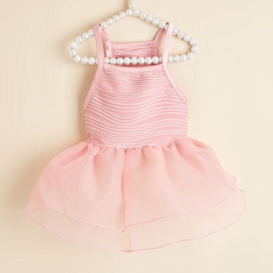 All-season cute mesh dog dress for small pets with tulle skirt and straps
