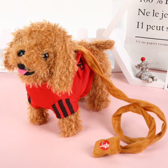 Cute Electric Plush Teddy Dog Toy with Leash – Singing & Walking Battery Puppy
