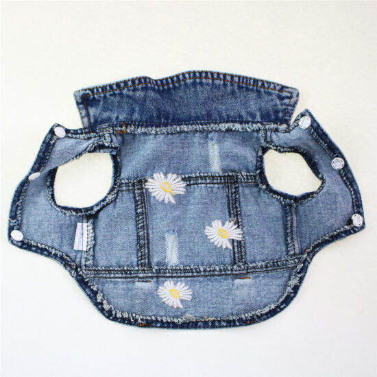 Ripped denim vest for small dogs with embroidered daisy – spring/summer/fall pet clothes

