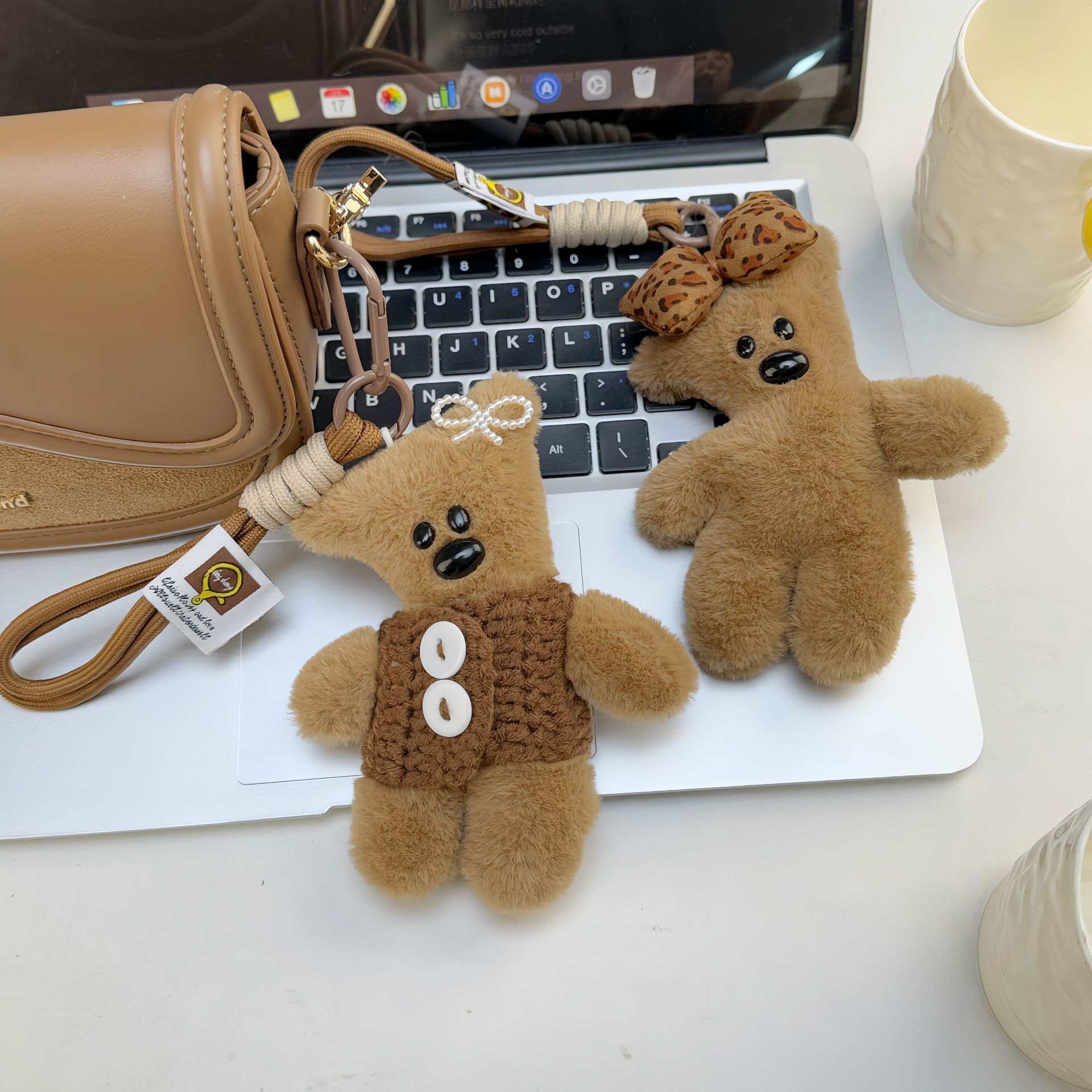 Fashion Plush Dressed Teddy Bear Keychains – Squeaky Couple Bag Charms