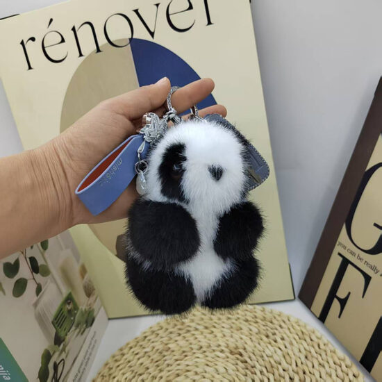 Faux Mink Fur Mini Panda Plush Keychain – Cute Bag Pendant Toy for Girls