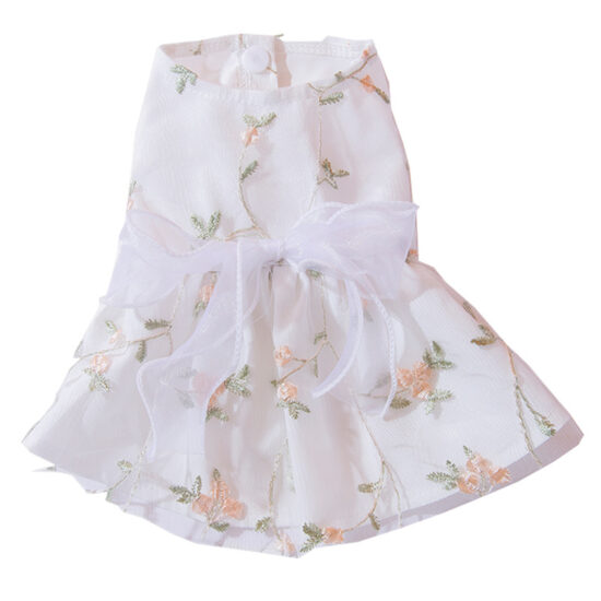Small dog floral lace princess dress – breathable pet outfit for spring and summer