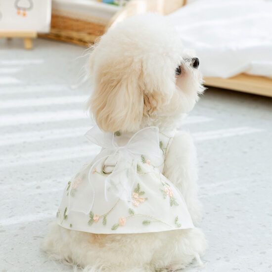 Small dog floral lace princess dress – breathable pet outfit for spring and summer