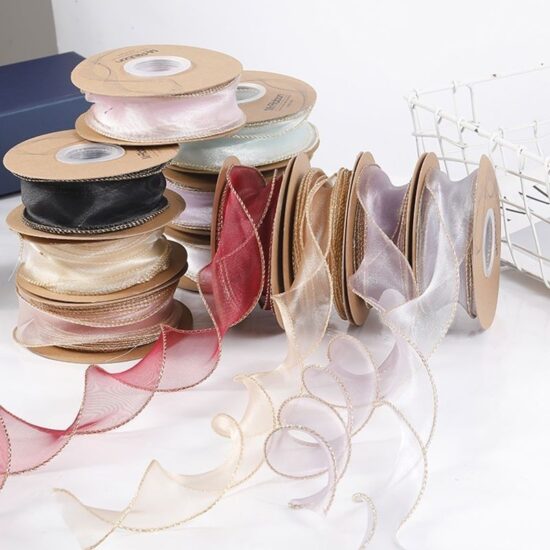 Gold edge mermaid organza ribbon for hair bows, floral wraps and garment DIY