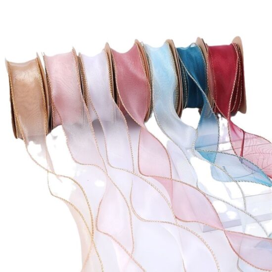 Gold edge mermaid organza ribbon for hair bows, floral wraps and garment DIY