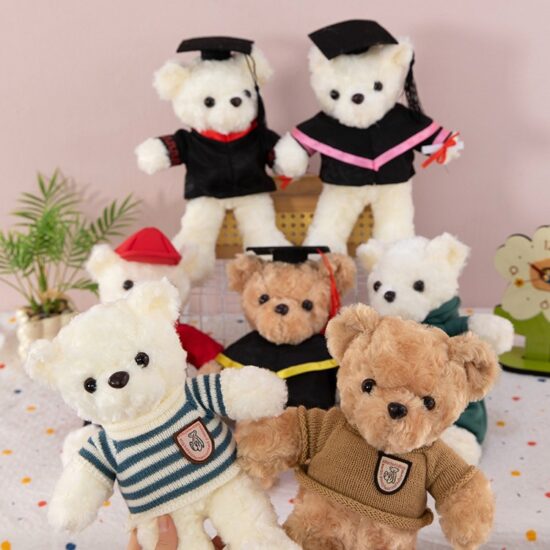 Graduation teddy bear plush toy wearing cap and gown, perfect gift for graduates