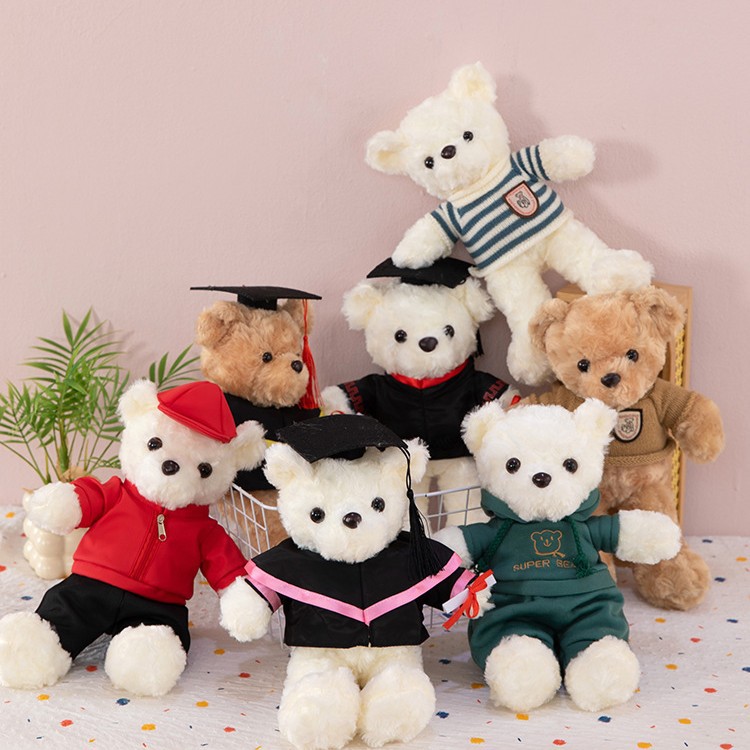 Graduation teddy bear plush toy wearing cap and gown, perfect gift for graduates