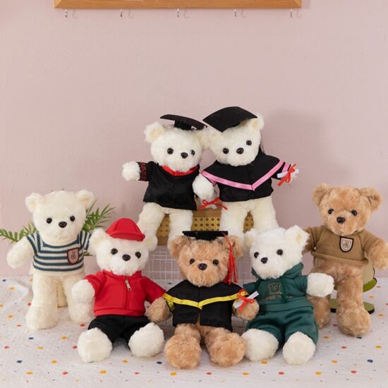 Graduation teddy bear plush toy wearing cap and gown, perfect gift for graduates