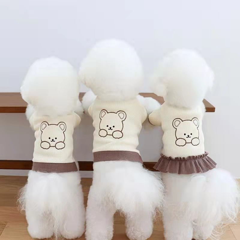 Korean-style matching dog and cat outfits with cute bear print