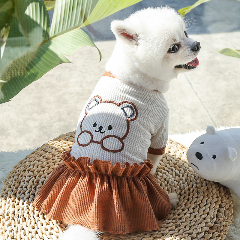 Korean-style matching dog and cat outfits with cute bear print