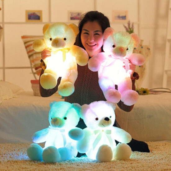 Glowing LED Teddy Bear Plush with Ribbon – Birthday Gift