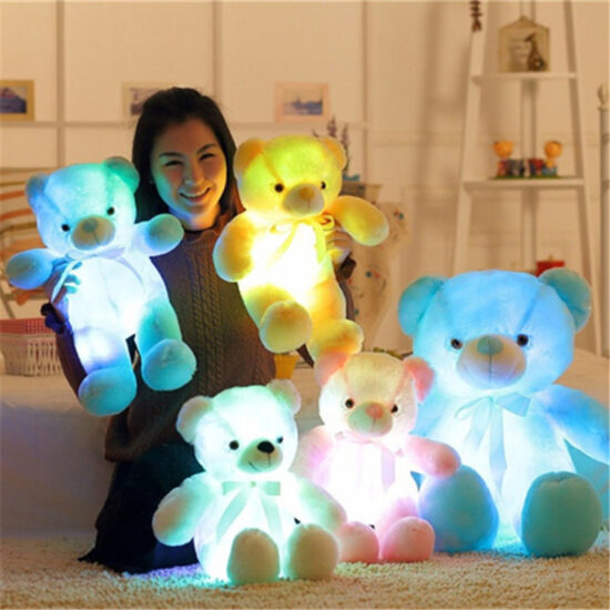 Glowing LED Teddy Bear Plush with Ribbon – Birthday Gift