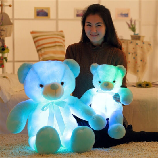 Glowing LED Teddy Bear Plush with Ribbon – Birthday Gift