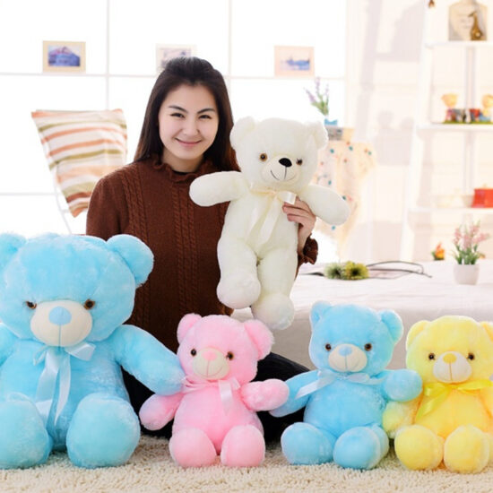 Glowing LED Teddy Bear Plush with Ribbon – Birthday Gift