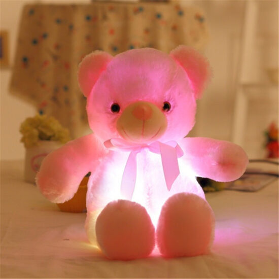 Glowing LED Teddy Bear Plush with Ribbon – Birthday Gift