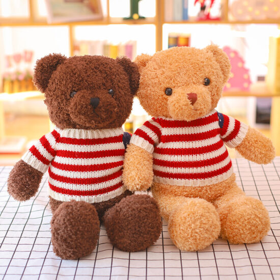 Large teddy bear plush toy wearing a knitted sweater, ideal birthday gift for girls

