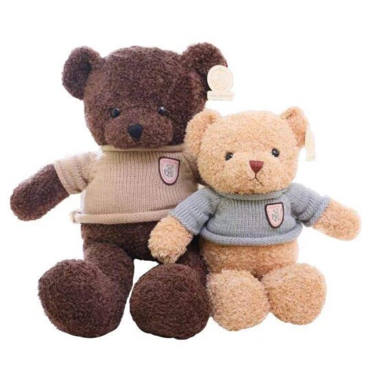 Large teddy bear plush toy wearing a knitted sweater, ideal birthday gift for girls

