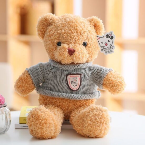 Large teddy bear plush toy wearing a knitted sweater, ideal birthday gift for girls

