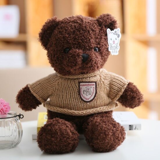 Large teddy bear plush toy wearing a knitted sweater, ideal birthday gift for girls

