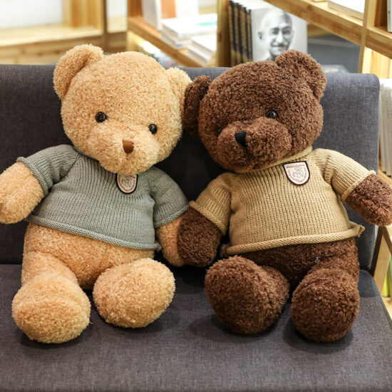 Large teddy bear plush toy wearing a knitted sweater, ideal birthday gift for girls

