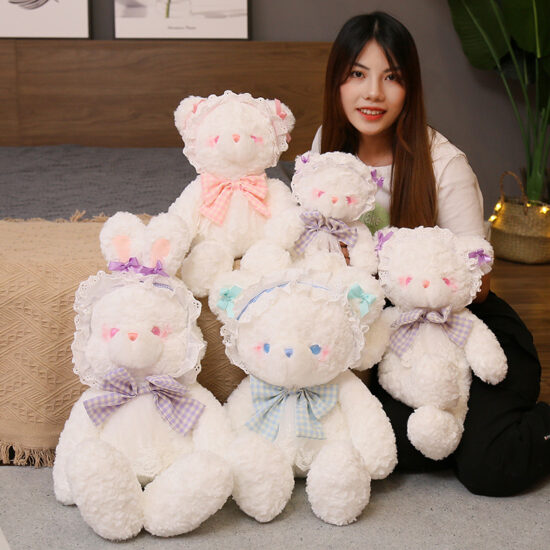 Lolita bunny and teddy bear plush toys in dresses – cute birthday gifts for girls

