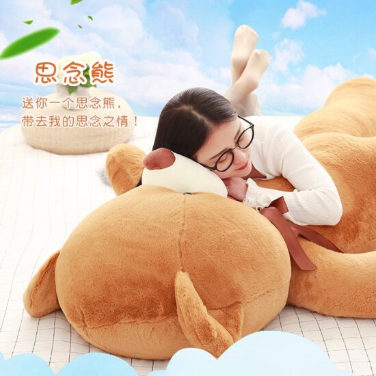 Bunny Fur Teddy Bear Plush – Large Hugging Bear Doll with Ribbon for Girls