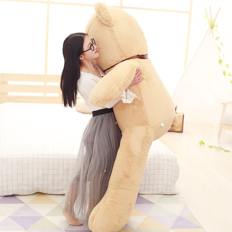 Bunny Fur Teddy Bear Plush – Large Hugging Bear Doll with Ribbon for Girls