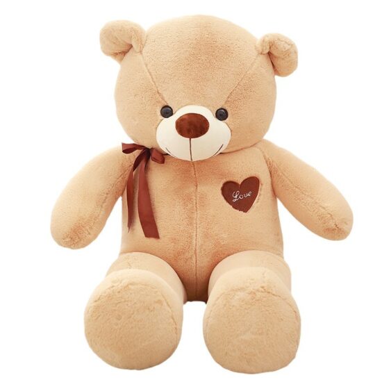 Bunny Fur Teddy Bear Plush – Large Hugging Bear Doll with Ribbon for Girls
