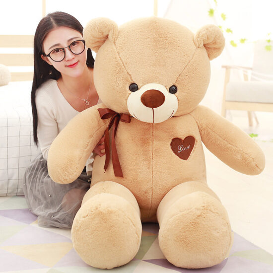 Bunny Fur Teddy Bear Plush – Large Hugging Bear Doll with Ribbon for Girls