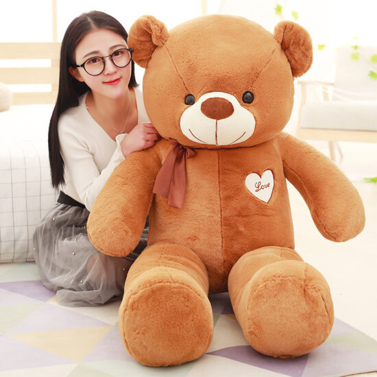 Bunny Fur Teddy Bear Plush – Large Hugging Bear Doll with Ribbon for Girls