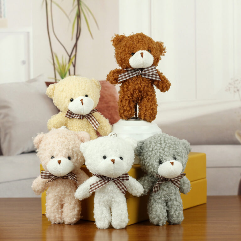 Mini Teddy Bear Plush Keychain with Bow Tie – Bag Pendant and Gift Accessory