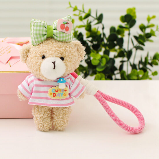  Mini Teddy Bear Plush Keychain with T-Shirt – Cute Pocket-Sized Plush Toy