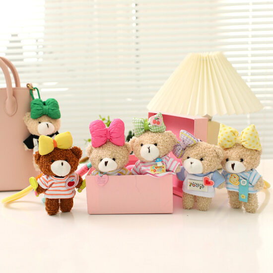  Mini Teddy Bear Plush Keychain with T-Shirt – Cute Pocket-Sized Plush Toy
