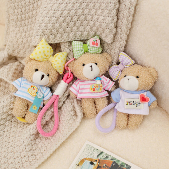  Mini Teddy Bear Plush Keychain with T-Shirt – Cute Pocket-Sized Plush Toy