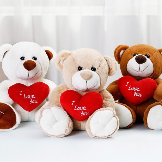 Cartoon Plush Teddy Bear Holding Heart or Rose – Claw Machine and Gift Toy