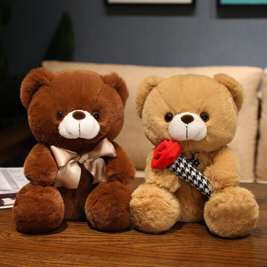 Cartoon Plush Teddy Bear Holding Heart or Rose – Claw Machine and Gift Toy