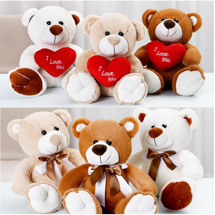 Cartoon Plush Teddy Bear Holding Heart or Rose – Claw Machine and Gift Toy