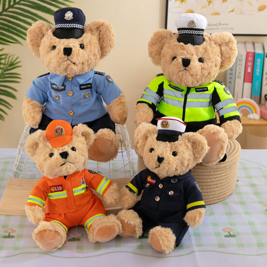 Teddy Bear Plush Toy in Police or Firefighter Uniform – Soft Stuffed Bear for Gifts and Promotions