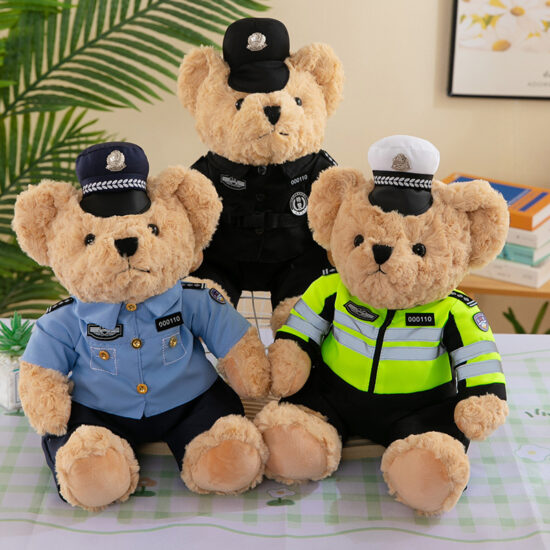 Teddy Bear Plush Toy in Police or Firefighter Uniform – Soft Stuffed Bear for Gifts and Promotions