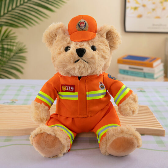 Teddy Bear Plush Toy in Police or Firefighter Uniform – Soft Stuffed Bear for Gifts and Promotions